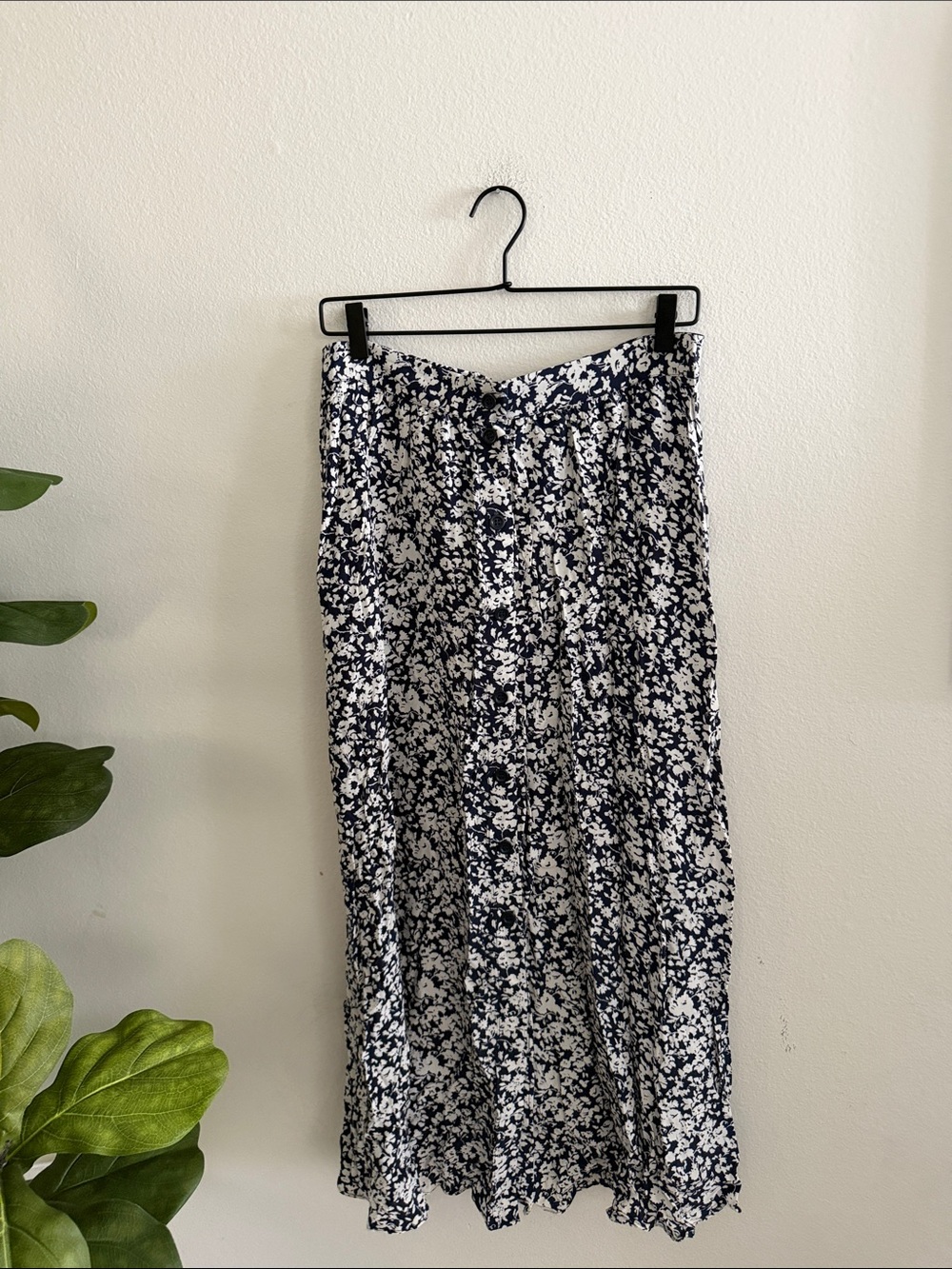 Navy Floral Midi Skirt & Other Stories